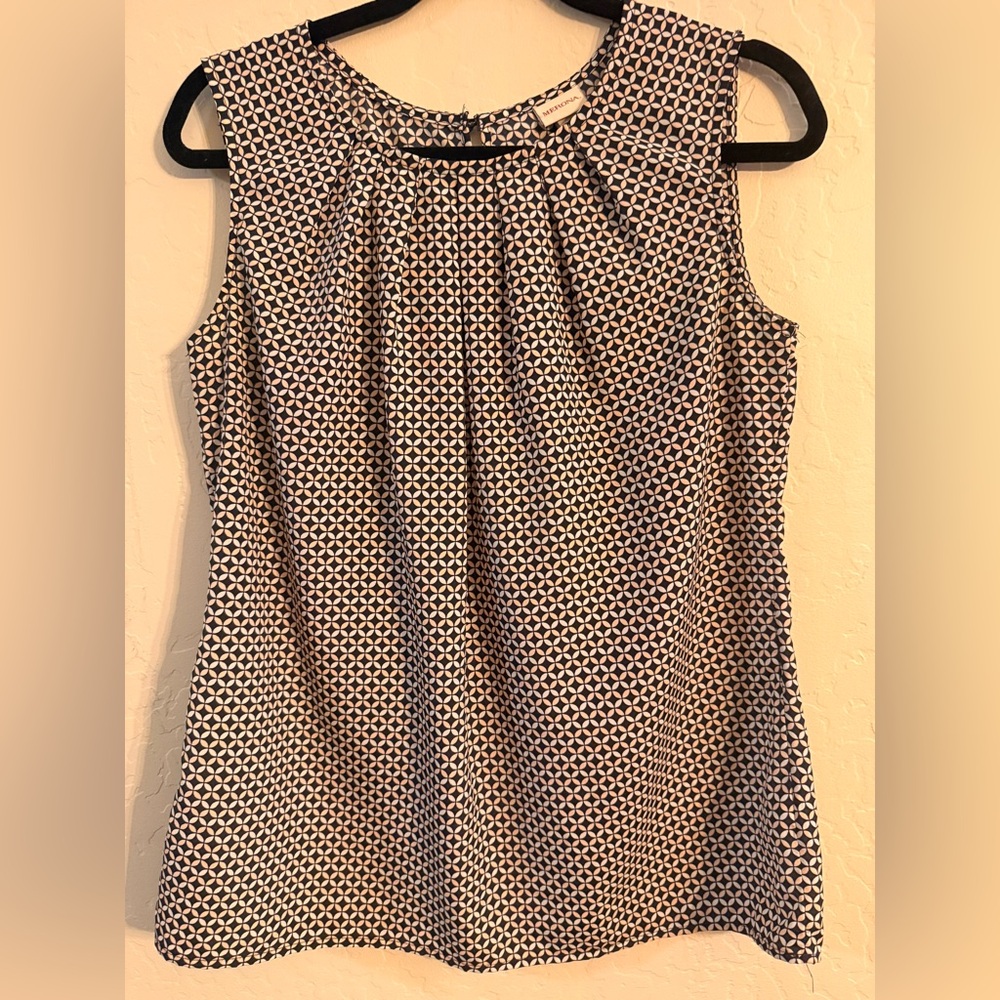 Merona Navy, Light Pink, and White Patterned Blouse